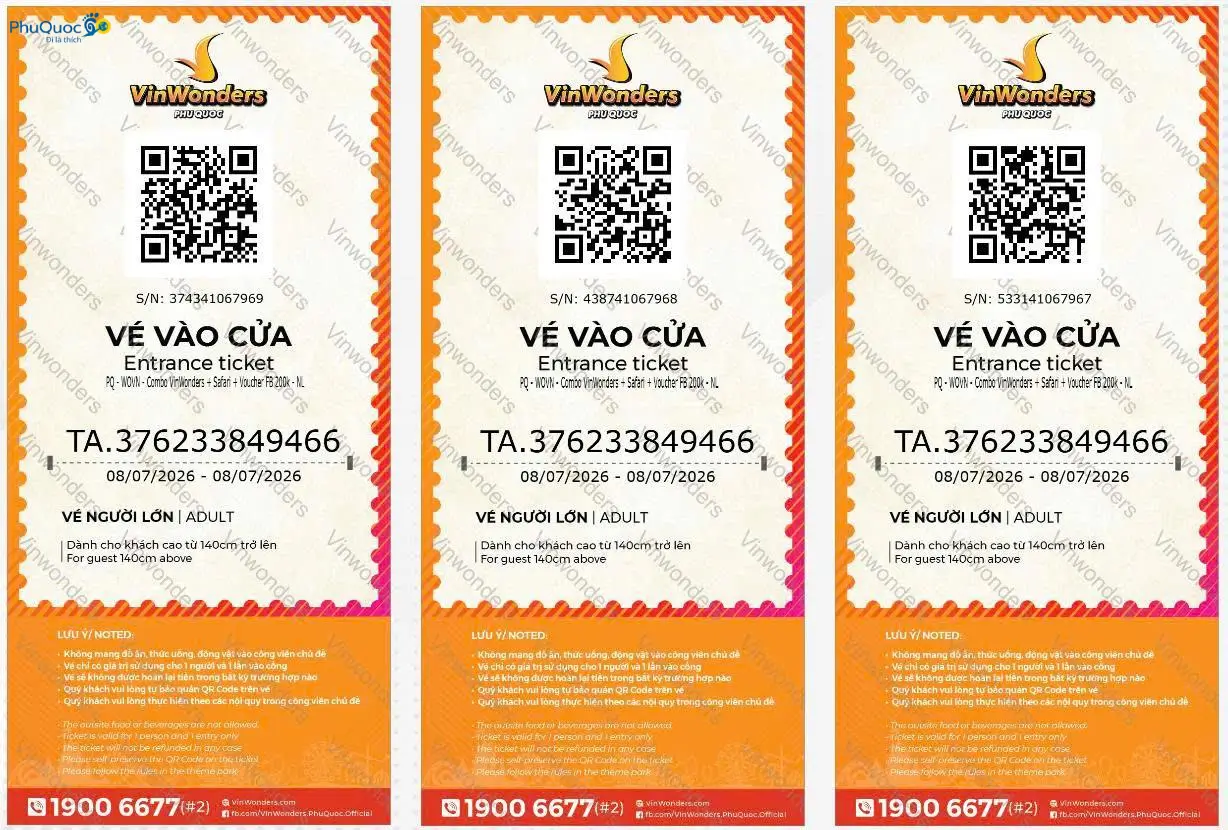 Vé điện tử VinWonders Safari Phú Quốc quét mã QR qua cổng tự động