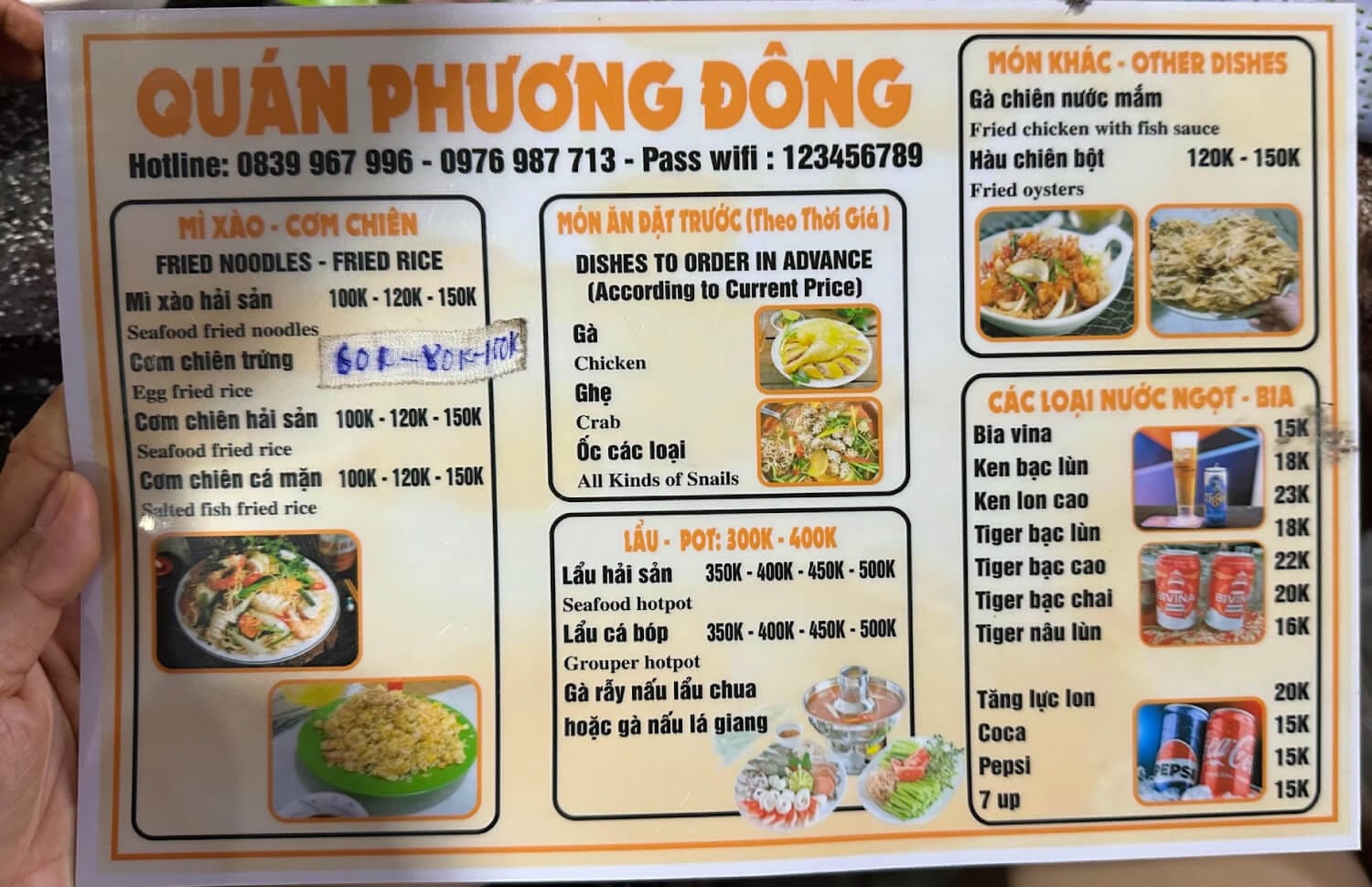 Menu gỏi cá trích và hải sản tươi sống Phương Đông Quán An Thới
