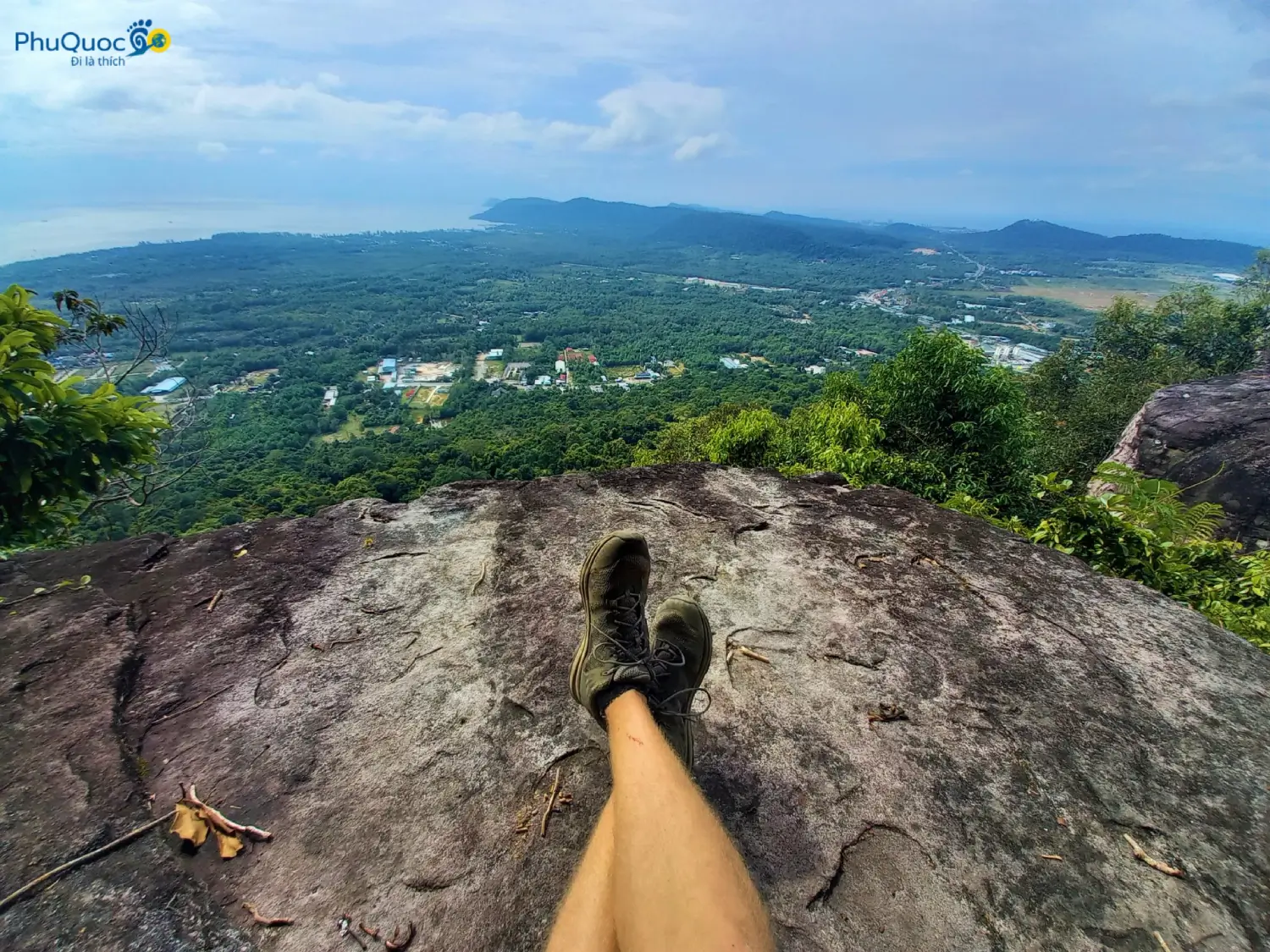 View from Tien Son Peak Phu Quoc overlooking forest and sea panorama