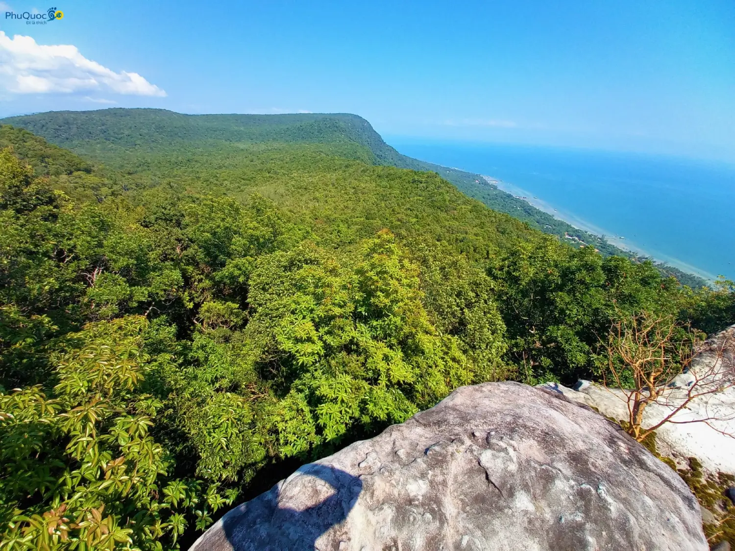 Wide open viewpoint 2 on Da Bac Peak taking in 180 degree view of Phu Quoc primeval forest