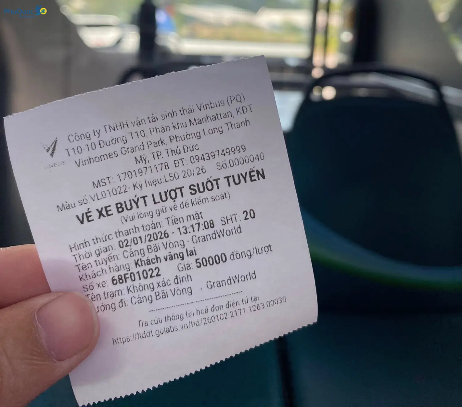 Vé xe buýt lượt suốt tuyến VinBus Phú Quốc giá 50.000 đồng cập nhật năm 2026