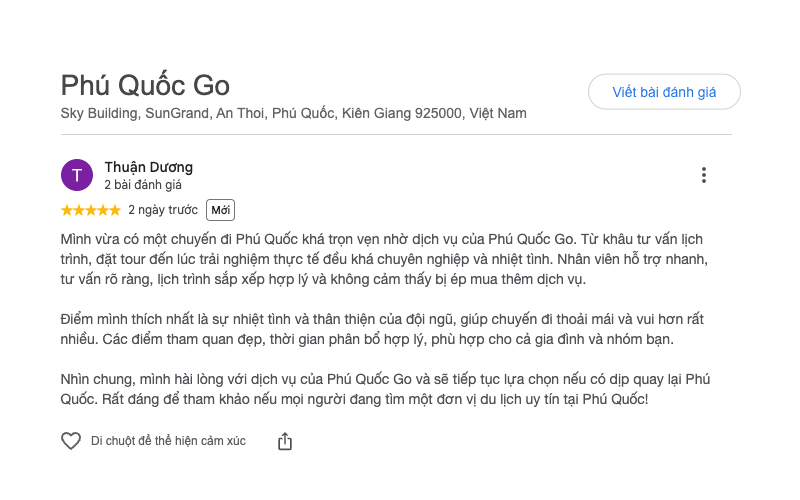 Thẻ Alt chuẩn: Khách hàng Thuận Dương và gia đình vô cùng hài lòng khi trải nghiệm tour du lịch chuyên nghiệp do Phú Quốc Go tổ chức
